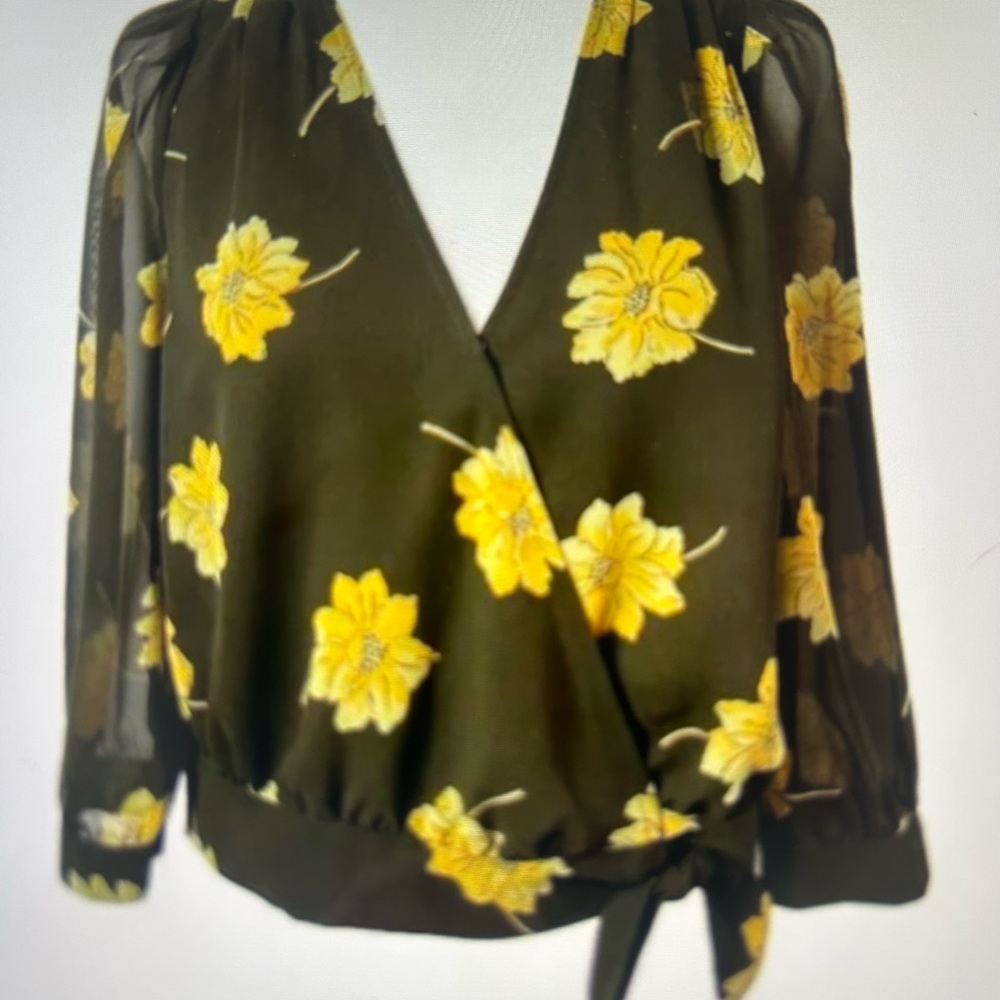 MADEWELL Floral Wrap Top - 
Yellow on Olive Green